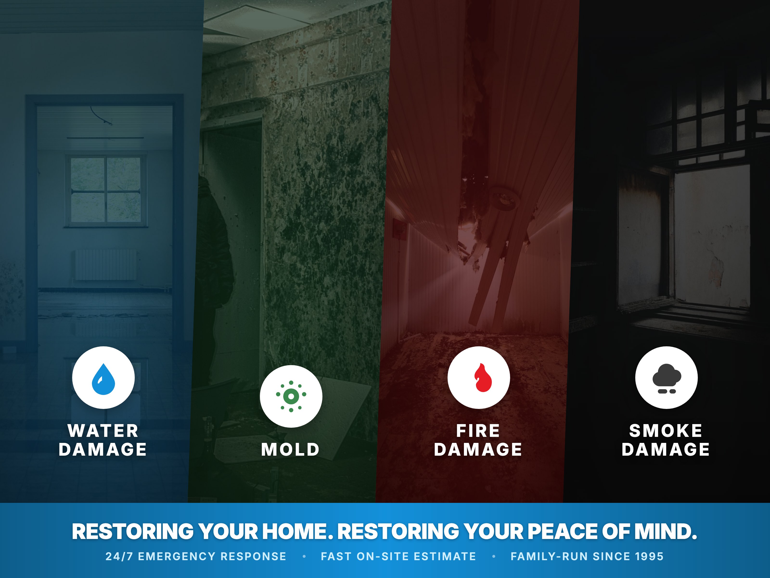 Restoration services — water, mold, fire, and smoke damage